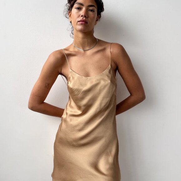 Backless Bronze Short Slip Dress - Picture 3 of 3